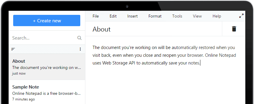 Sighseo Online Notepad Screenshot